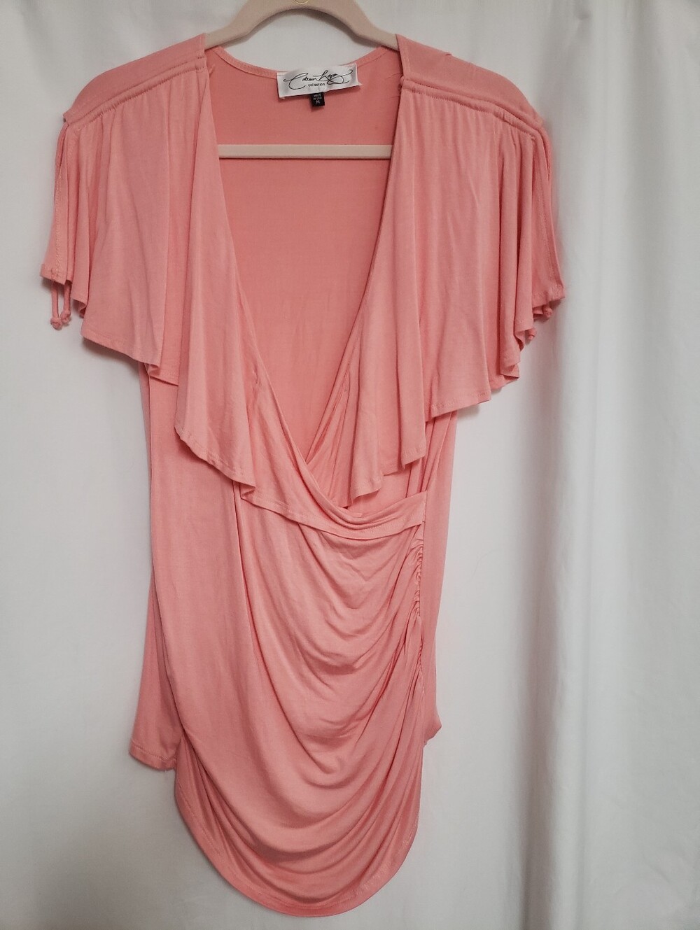 Colleen Lopez Coral-Peach Draped V-Neck Top